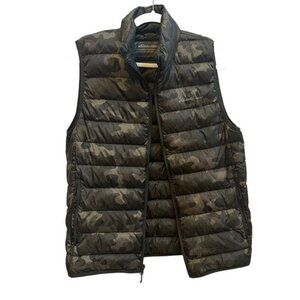 Eddie Bauer Down Insulated Mens Puffer Vest Sz Small Green Camo Full‎ Zip